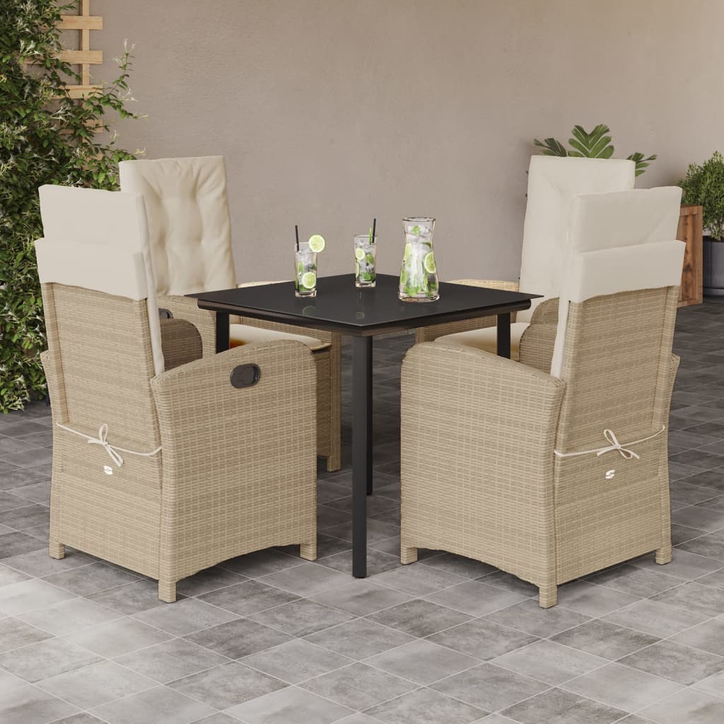 5 Piece Garden Dining Set with Cushions Beige Poly Rattan