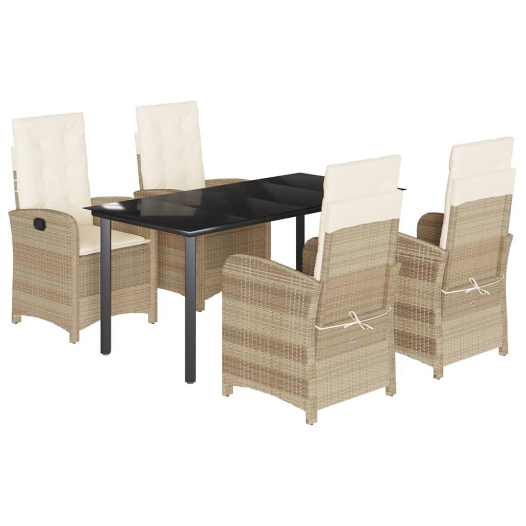 5 Piece Garden Dining Set with Cushions Beige Poly Rattan