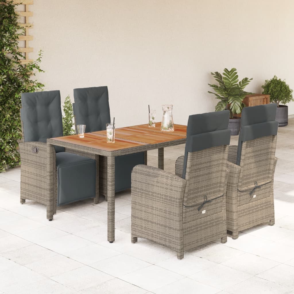 5 Piece Garden Dining Set with Cushions Grey Poly Rattan