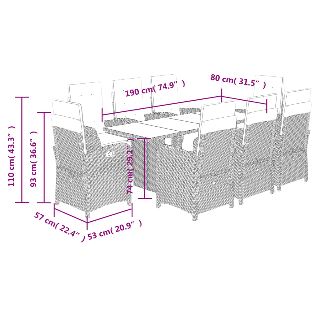 9 Piece Garden Dining Set with Cushions Black Poly Rattan