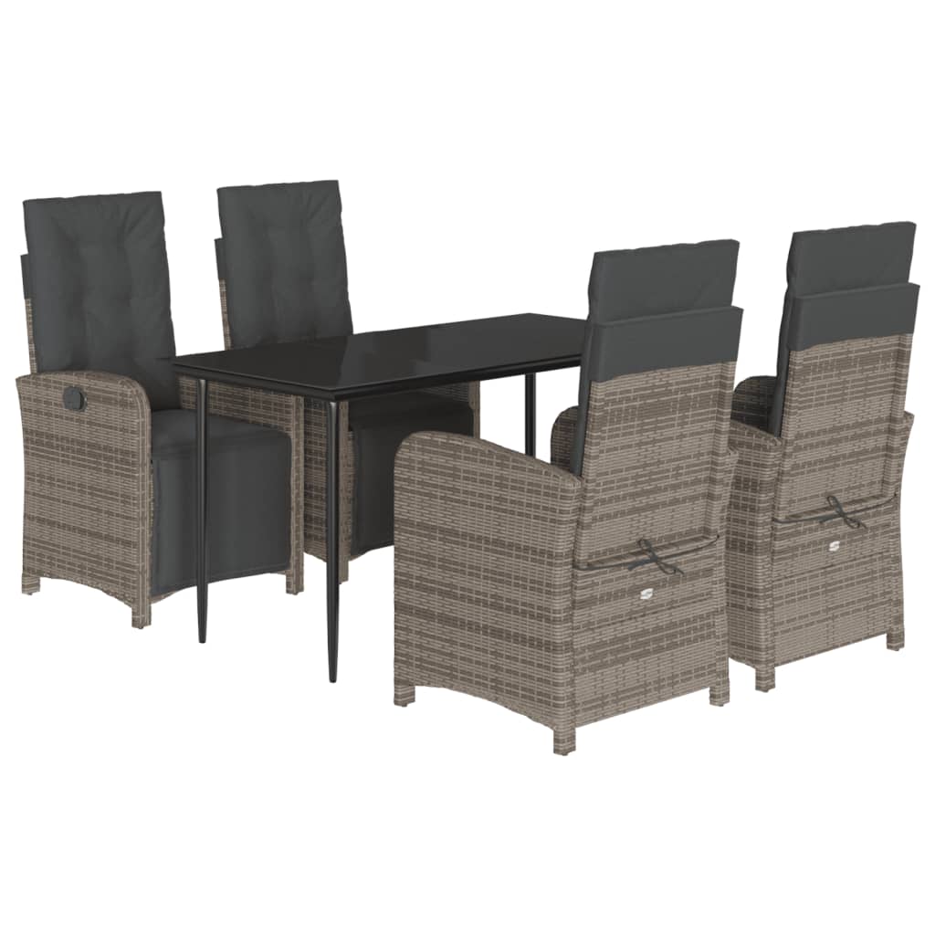 5 Piece Garden Dining Set with Cushions Grey Poly Rattan