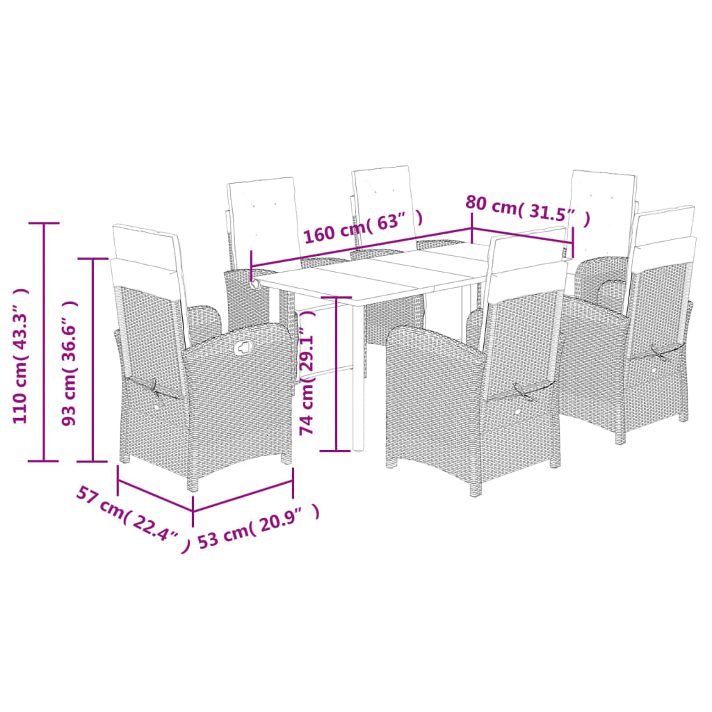 7 Piece Garden Dining Set with Cushions Grey Poly Rattan