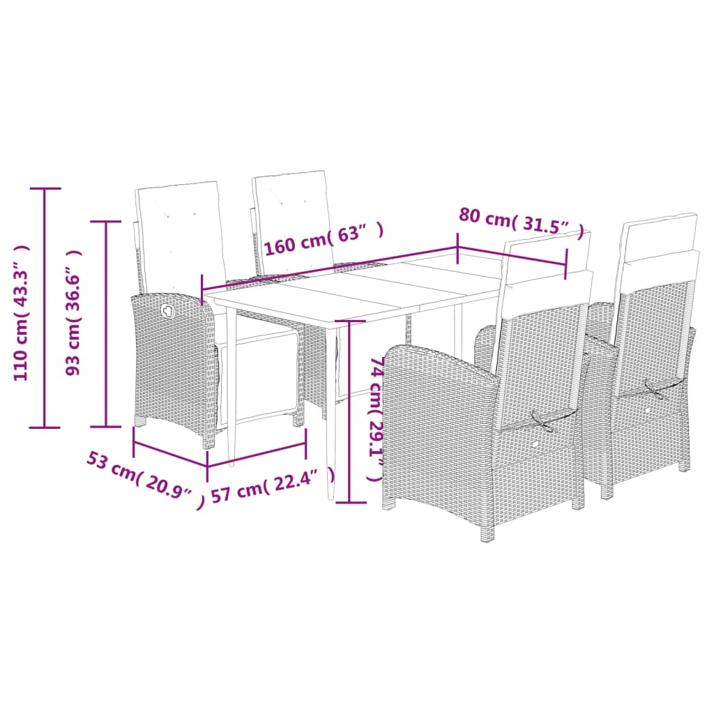 5 Piece Garden Dining Set with Cushions Beige Poly Rattan
