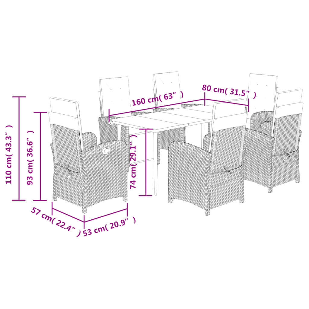 7 Piece Garden Dining Set with Cushions Beige Poly Rattan