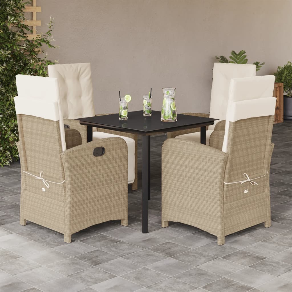 5 Piece Garden Dining Set with Cushions Beige Poly Rattan