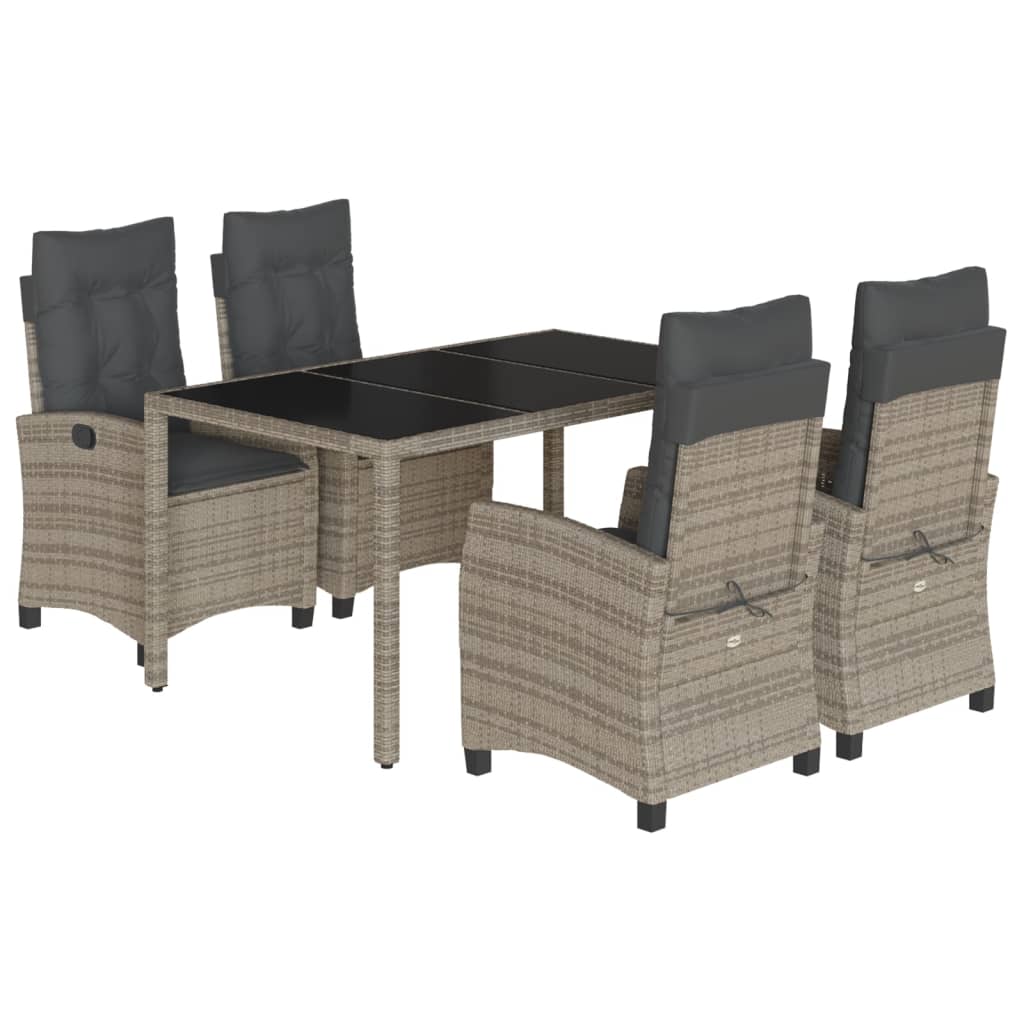 5 Piece Garden Dining Set with Cushions Grey Poly Rattan
