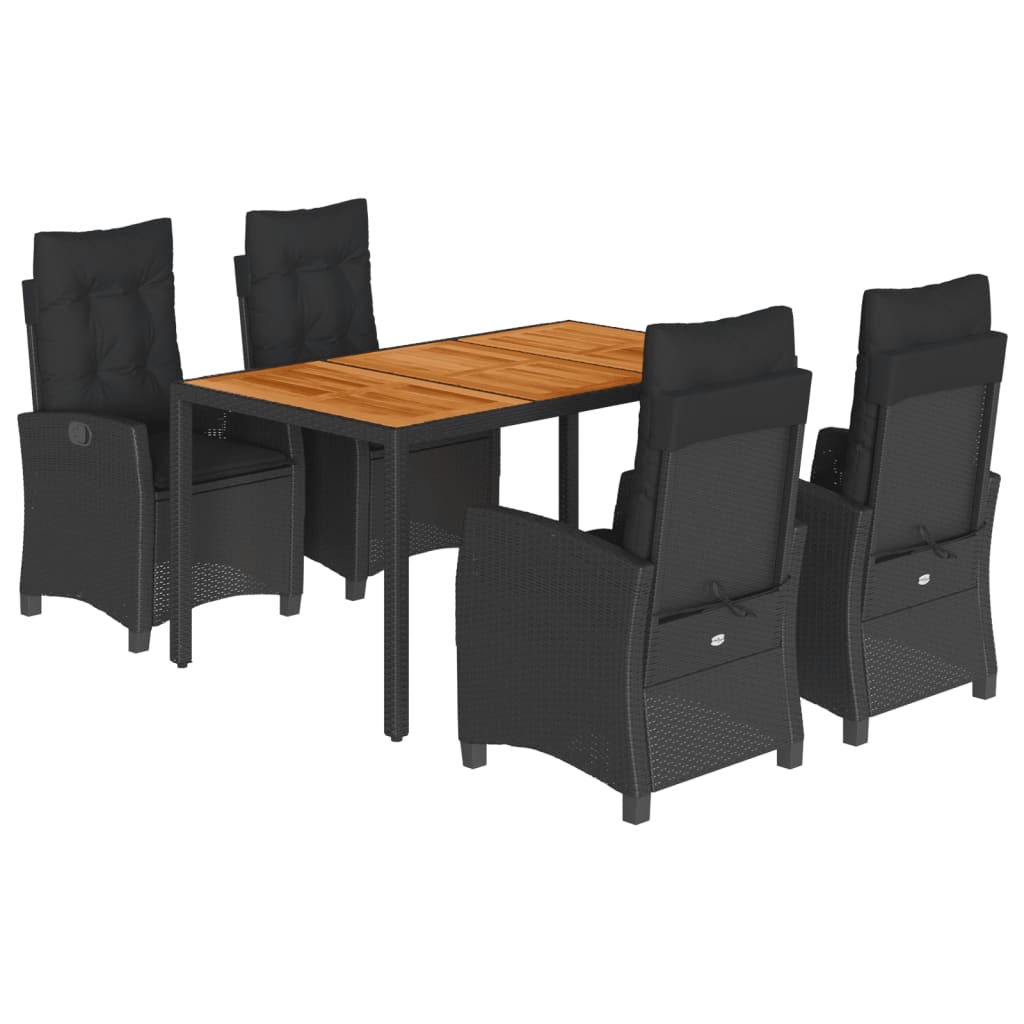 5 Piece Garden Dining Set with Cushions Black Poly Rattan