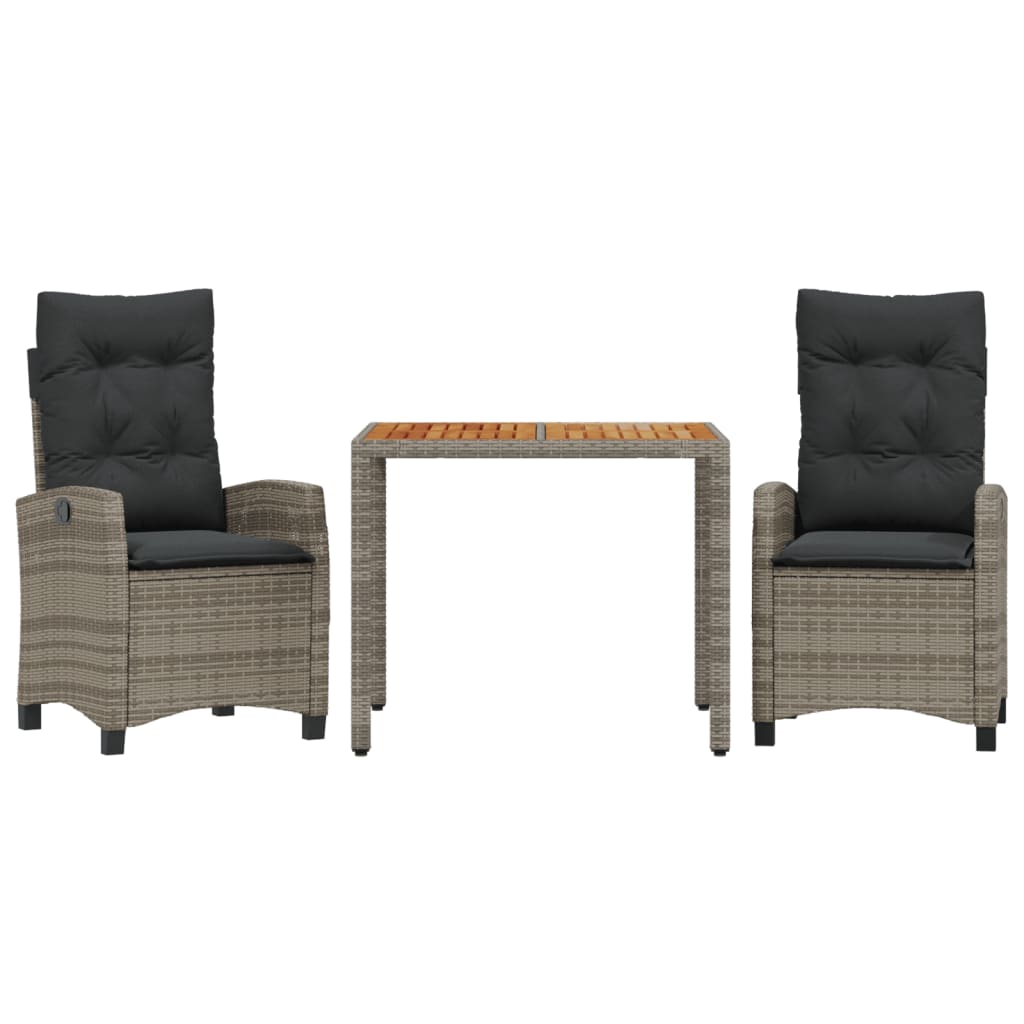 3 Piece Garden Dining Set with Cushions Grey Poly Rattan