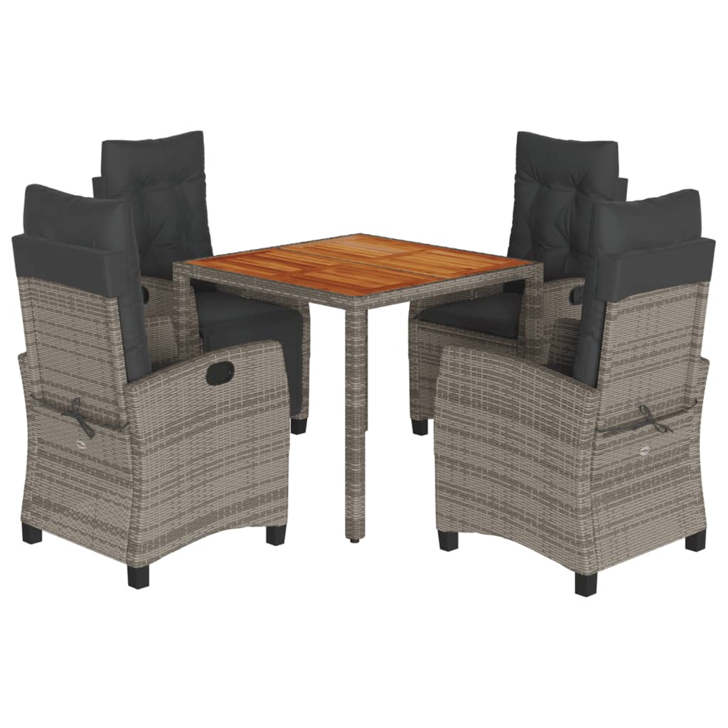 5 Piece Garden Dining Set with Cushions Grey Poly Rattan