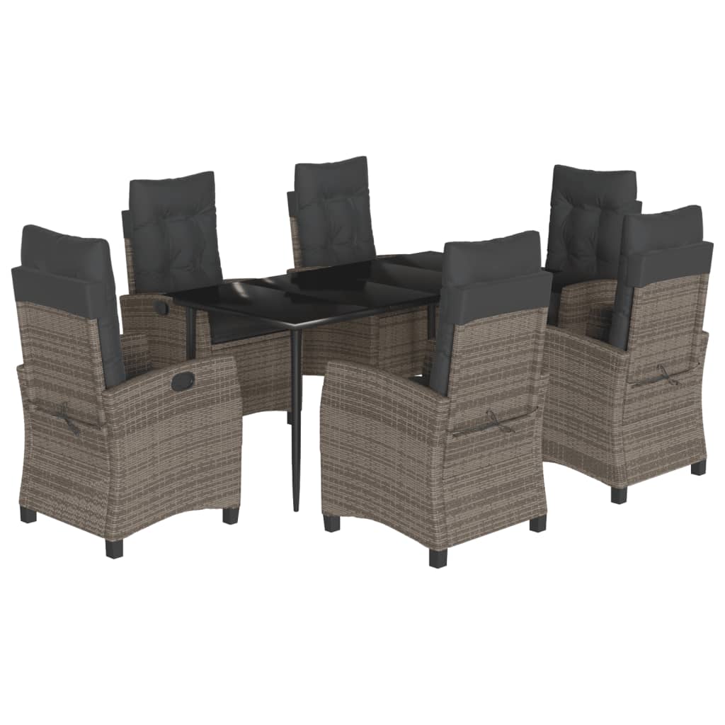 7 Piece Garden Dining Set with Cushions Grey Poly Rattan