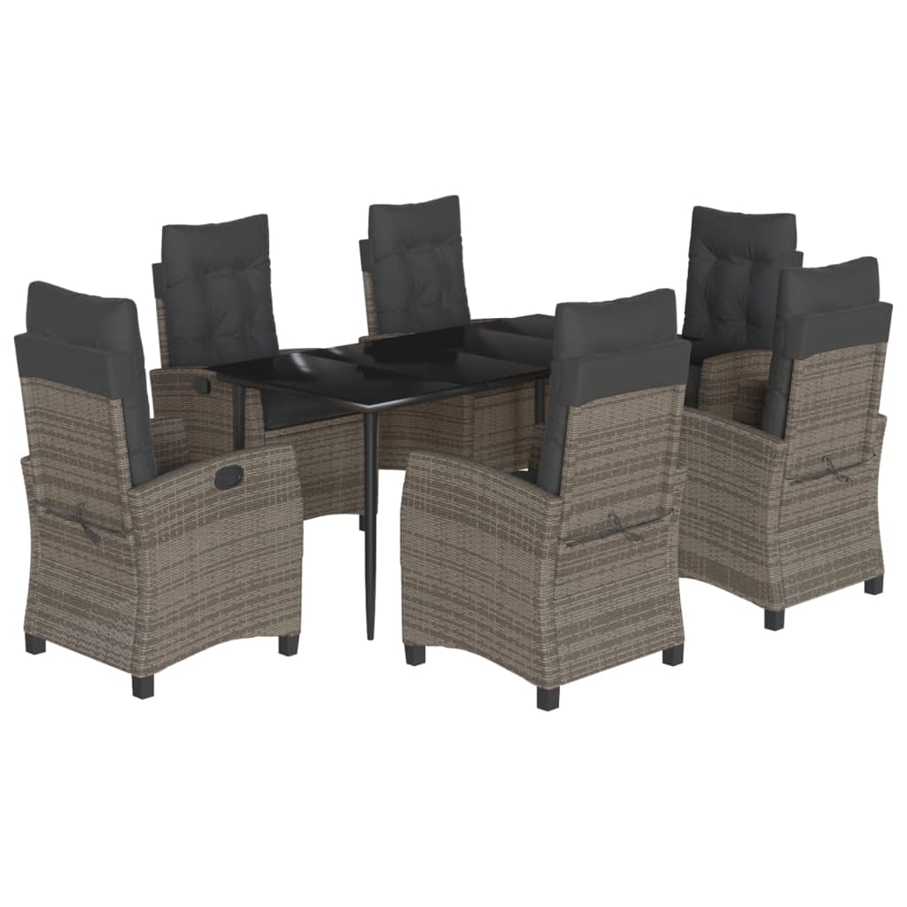 7 Piece Garden Dining Set with Cushions Grey Poly Rattan