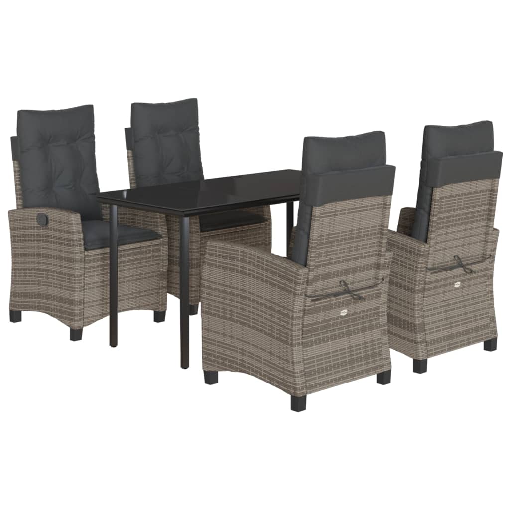 5 Piece Garden Dining Set with Cushions Grey Poly Rattan