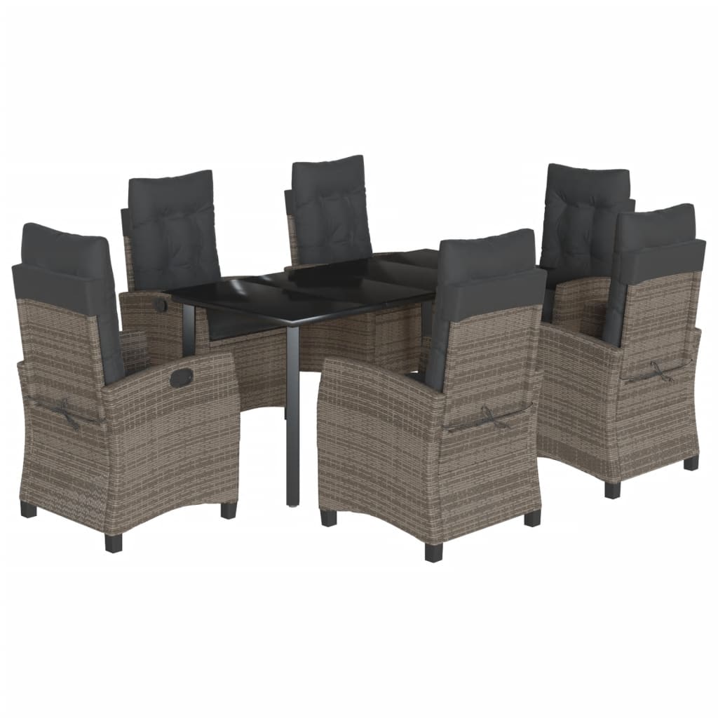 7 Piece Garden Dining Set with Cushions Grey Poly Rattan