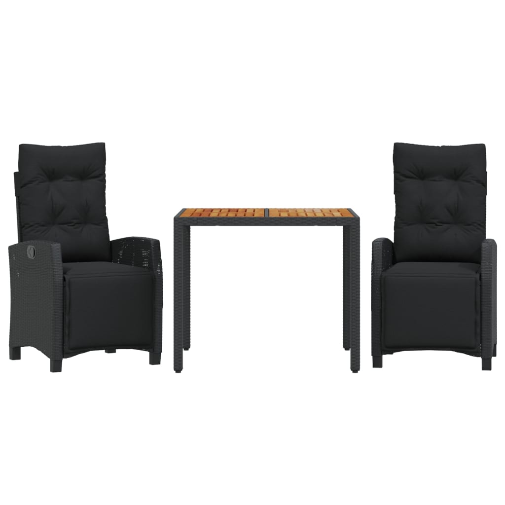 3 Piece Garden Dining Set with Cushions Black Poly Rattan