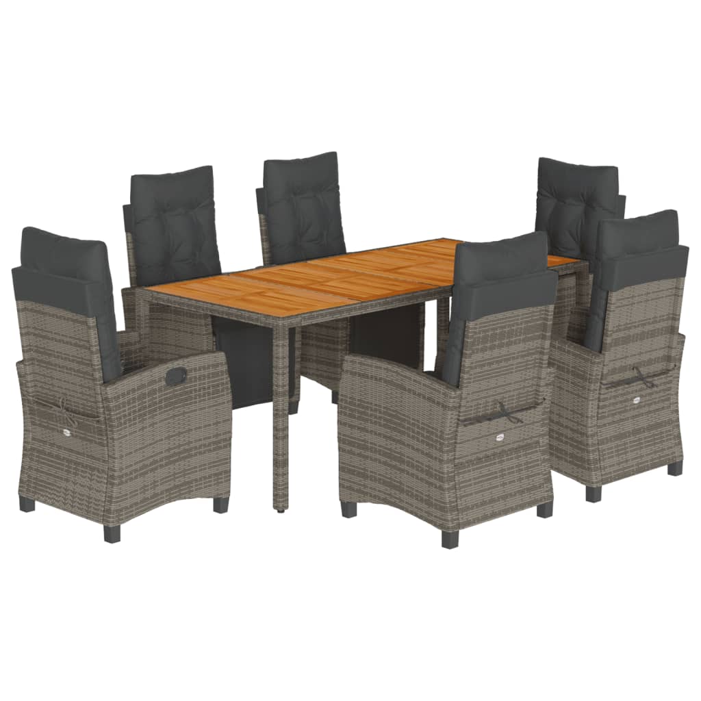 7 Piece Garden Dining Set with Cushions Grey Poly Rattan