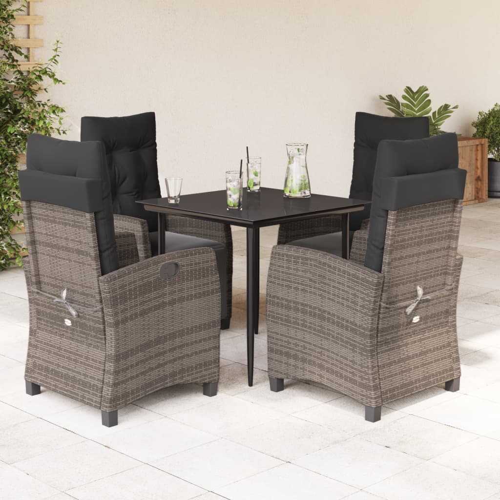 5 Piece Garden Dining Set with Cushions Grey Poly Rattan