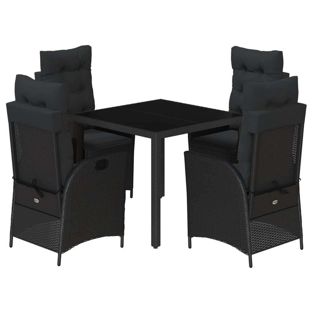 5 Piece Garden Dining Set with Cushions Black Poly Rattan