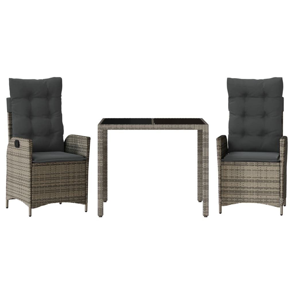 3 Piece Garden Dining Set with Cushions Grey Poly Rattan