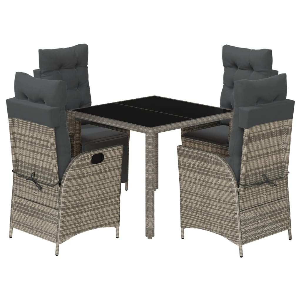 5 Piece Garden Dining Set with Cushions Grey Poly Rattan