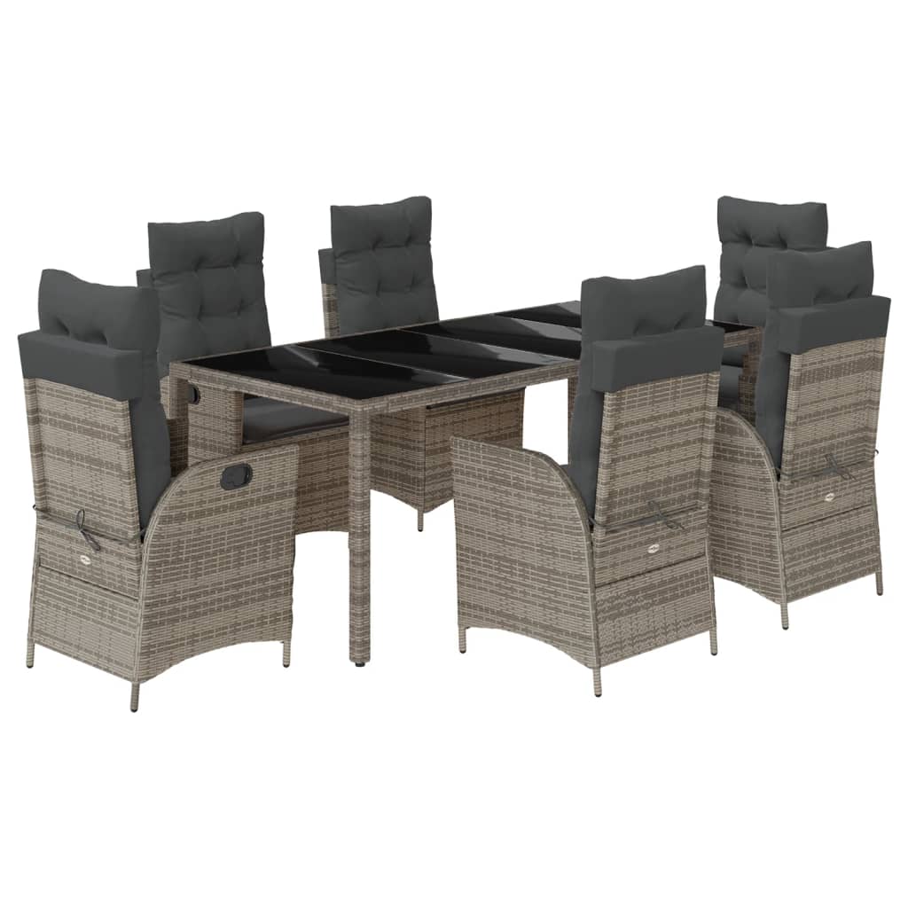 7 Piece Garden Dining Set with Cushions Grey Poly Rattan