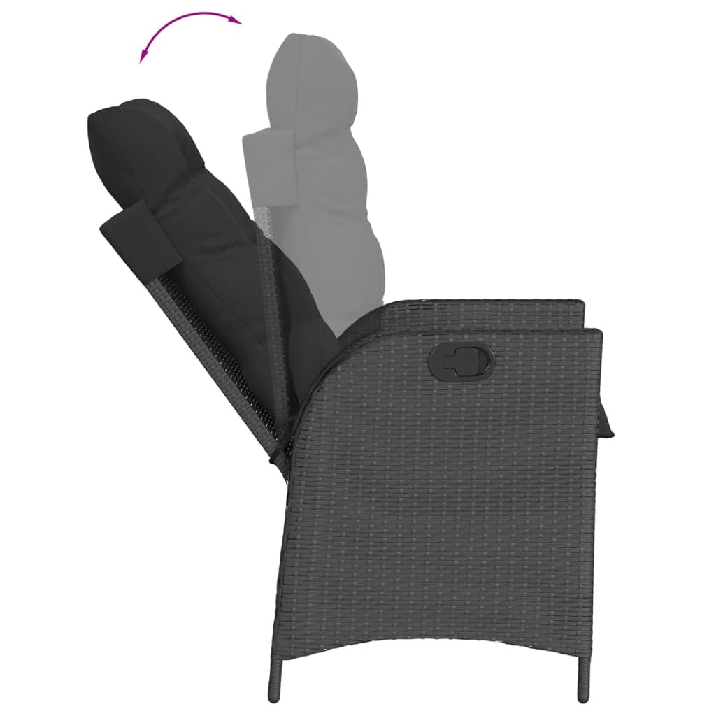 3 Piece Garden Dining Set with Cushions Black Poly Rattan