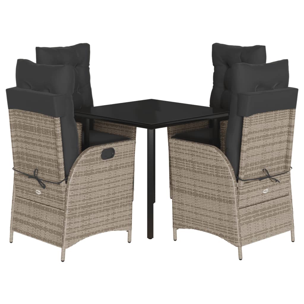 5 Piece Garden Dining Set with Cushions Grey Poly Rattan