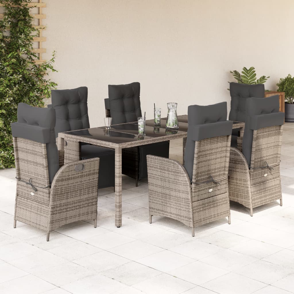 9 Piece Garden Dining Set with Cushions Grey Poly Rattan