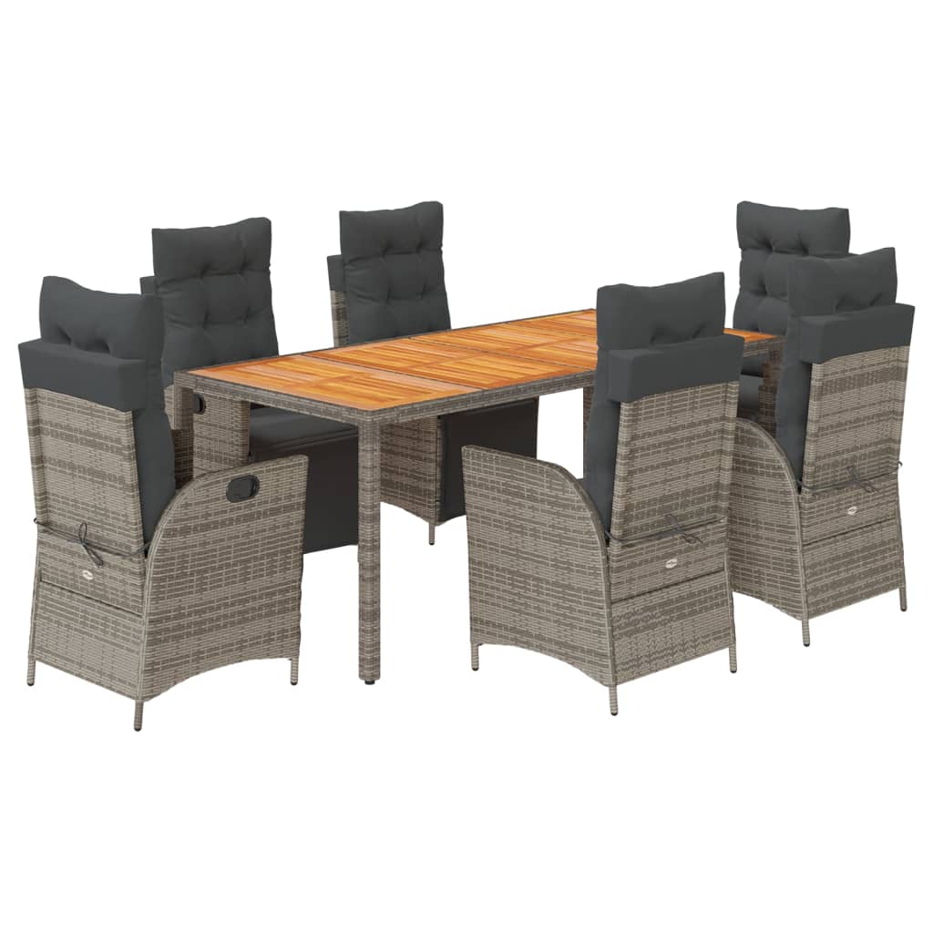 7 Piece Garden Dining Set with Cushions Grey Poly Rattan