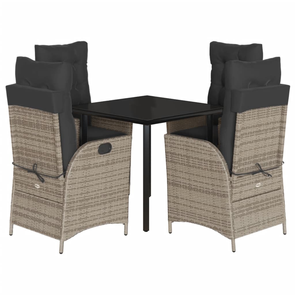 5 Piece Garden Dining Set with Cushions Grey Poly Rattan