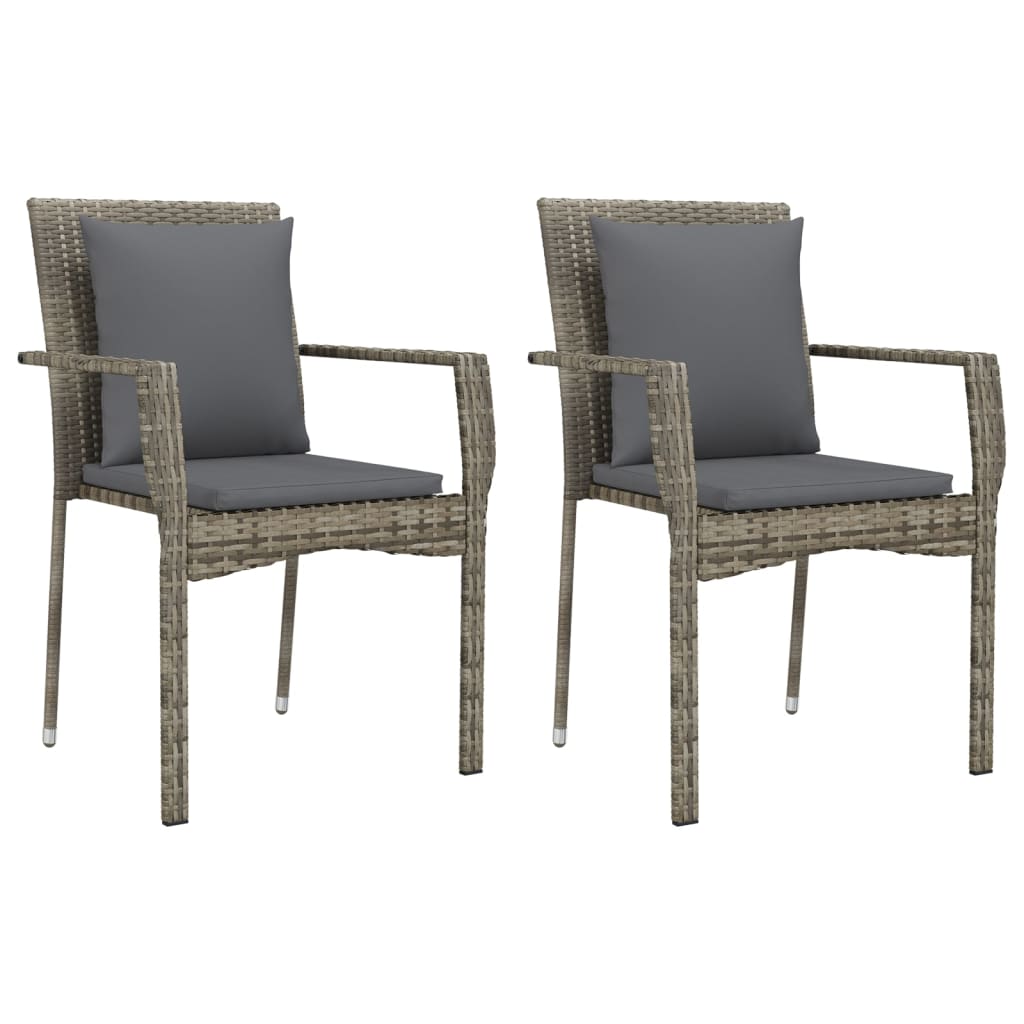 7 Piece Garden Dining Set with Cushions Grey Poly Rattan