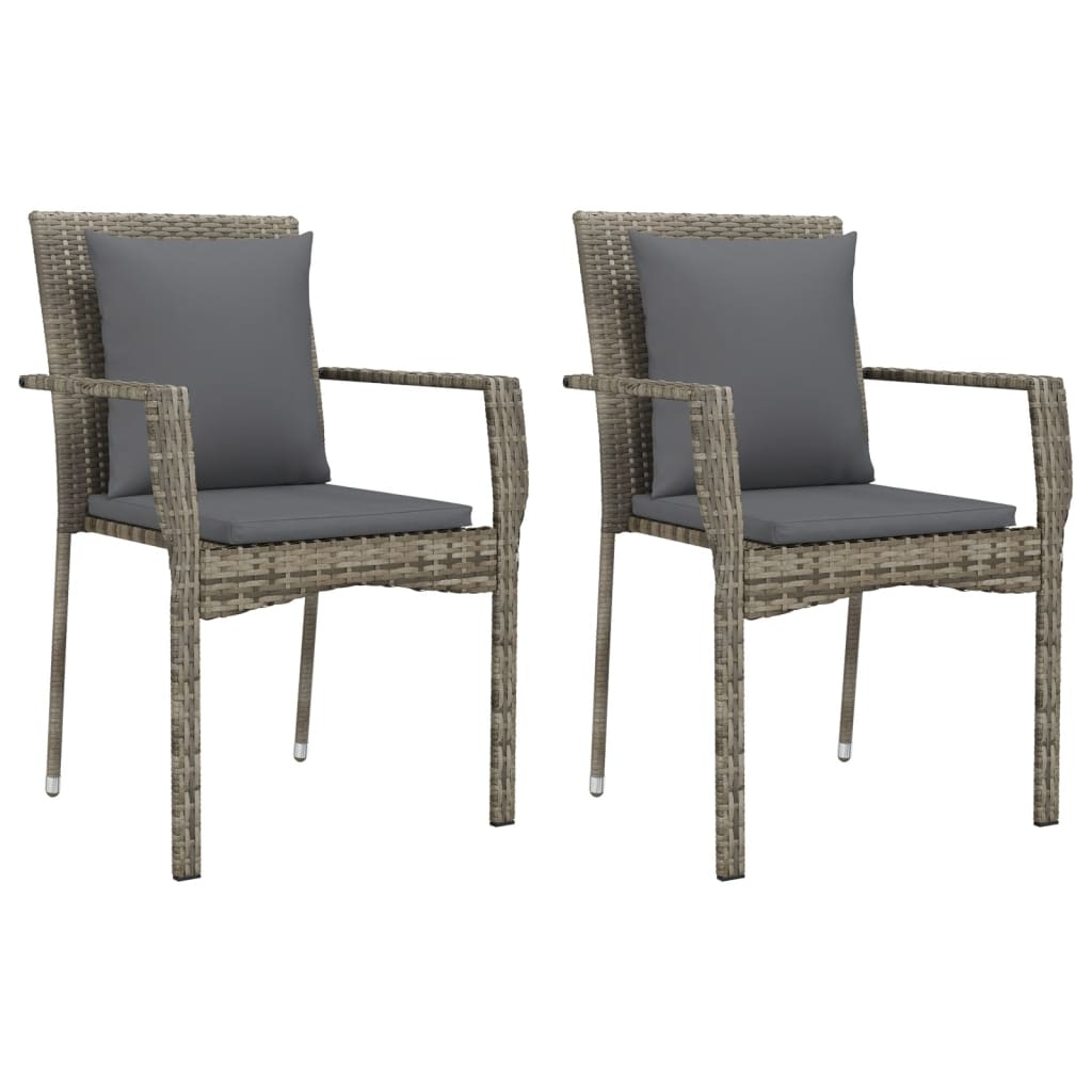 7 Piece Garden Dining Set with Cushions Grey Poly Rattan