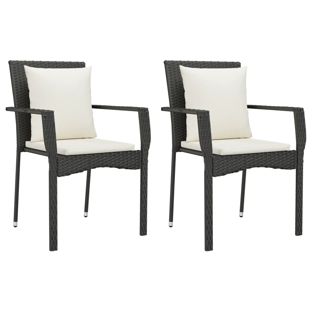 7 Piece Garden Dining Set with Cushions Black Poly Rattan