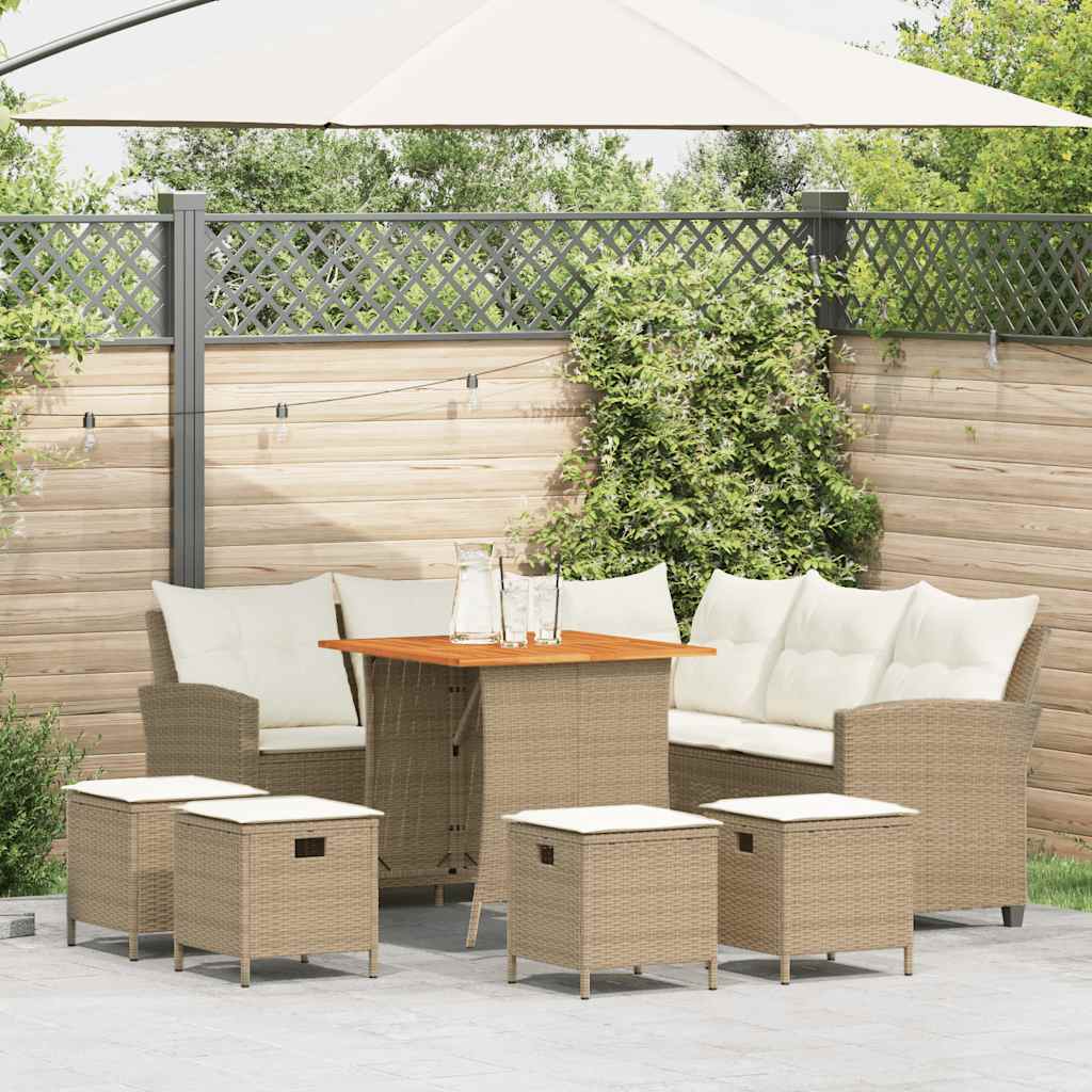 6 Piece Garden Sofa Set with Cushions L-shaped Beige Poly Rattan