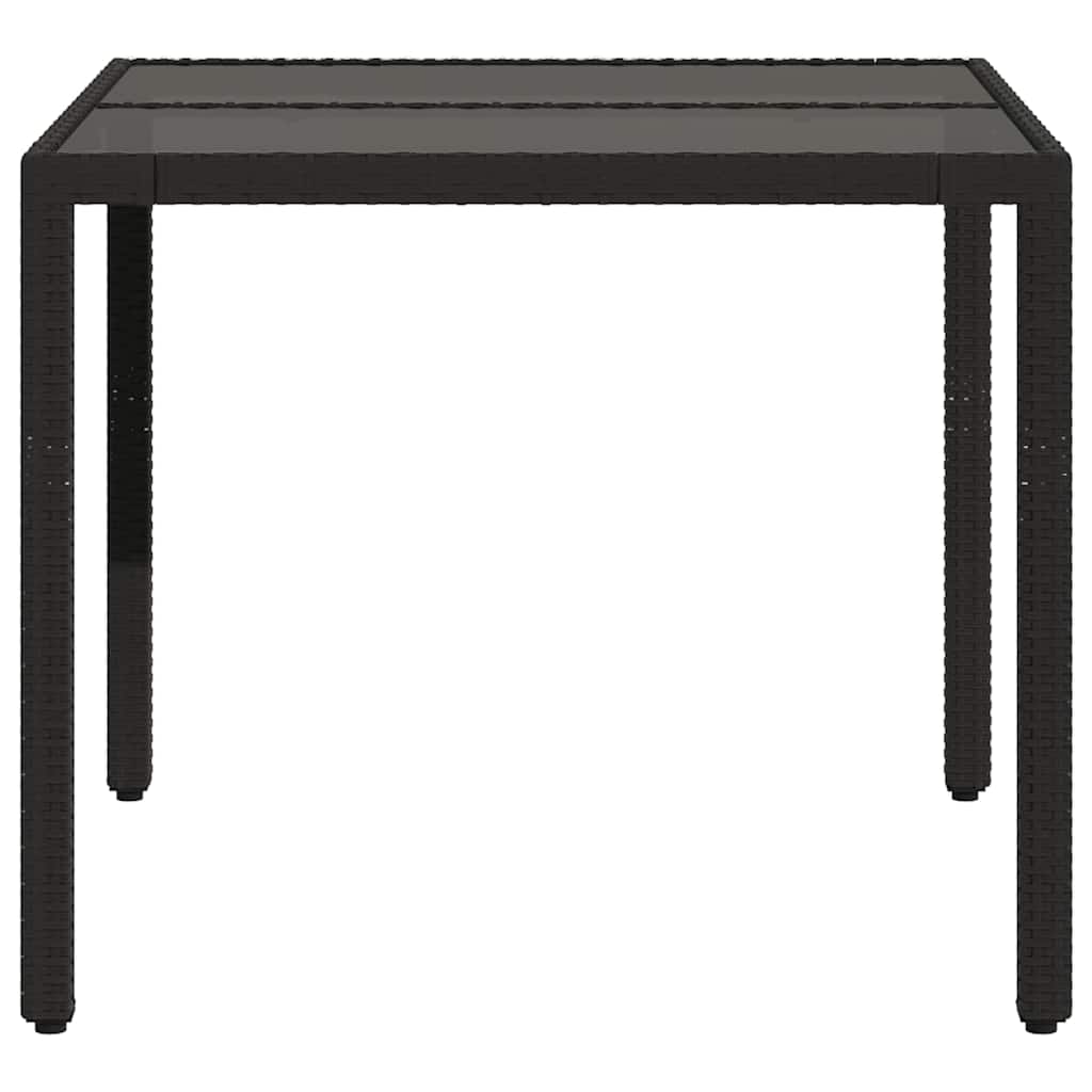 Garden Table with Glass Top Black 90x90x75 cm Poly Rattan