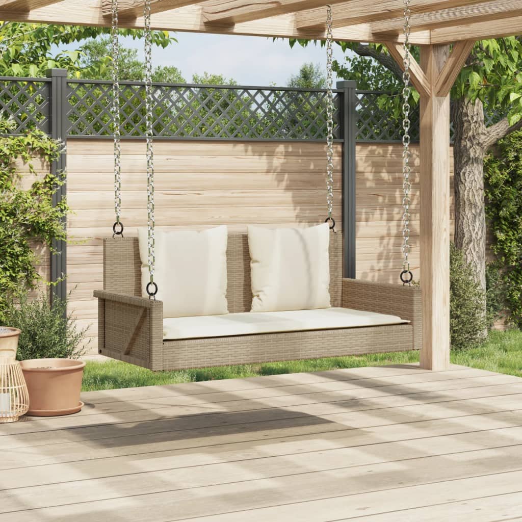 Swing Bench with Cushions Beige 119x56x48 cm Poly Rattan