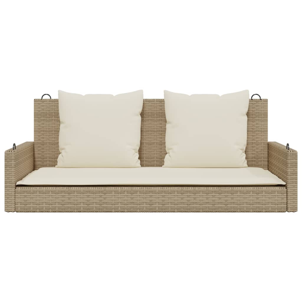 Swing Bench with Cushions Beige 119x56x48 cm Poly Rattan