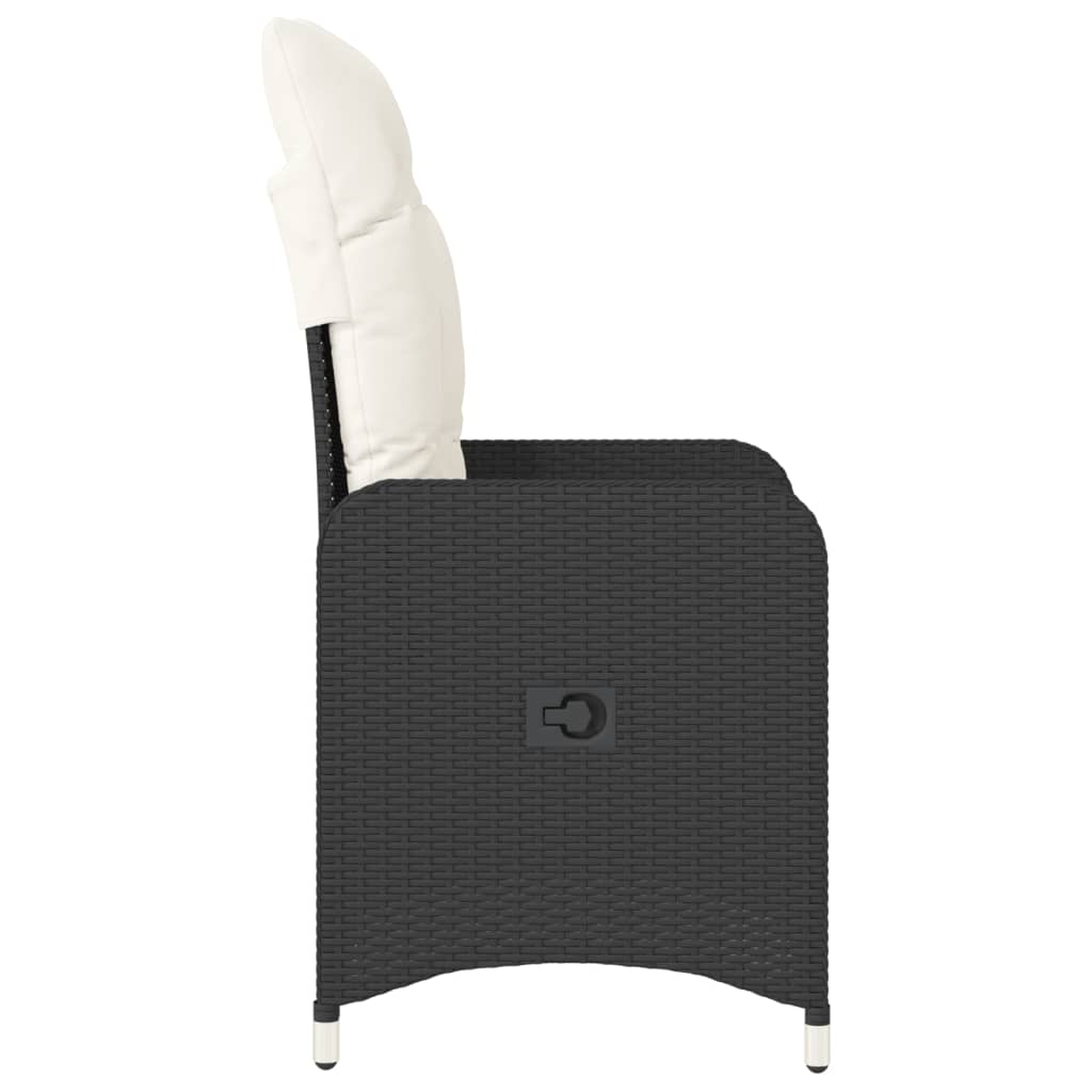 Reclining Garden Chair with Cushions Black Poly Rattan