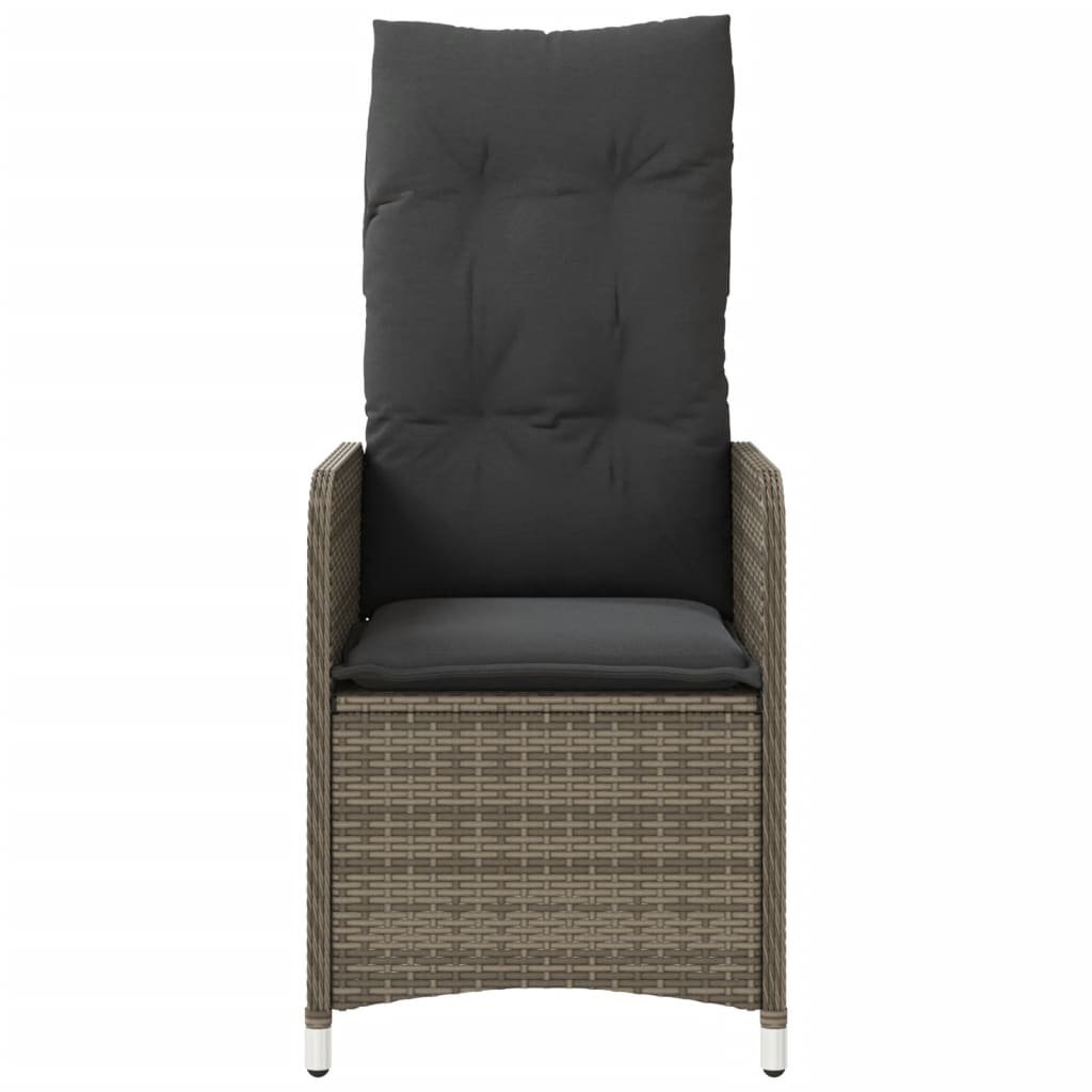 Reclining Garden Chair with Cushions Grey Poly Rattan