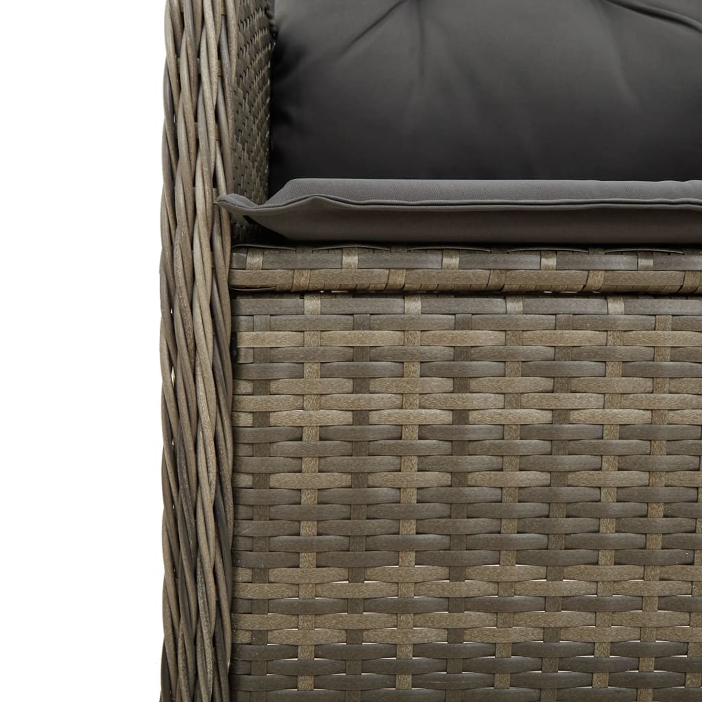 Reclining Garden Chair with Cushions Grey Poly Rattan