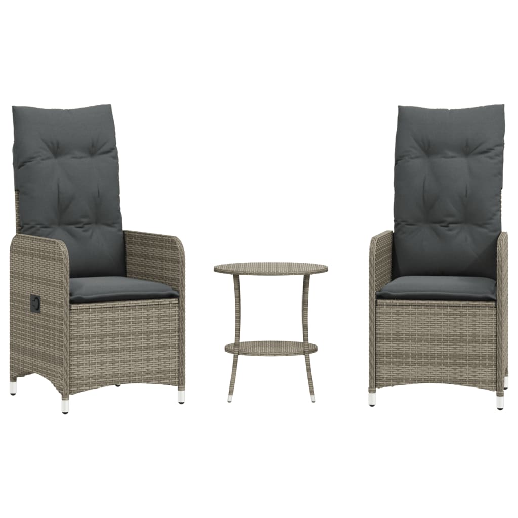 Reclining Garden Chairs 2 pcs with Table Grey Poly Rattan