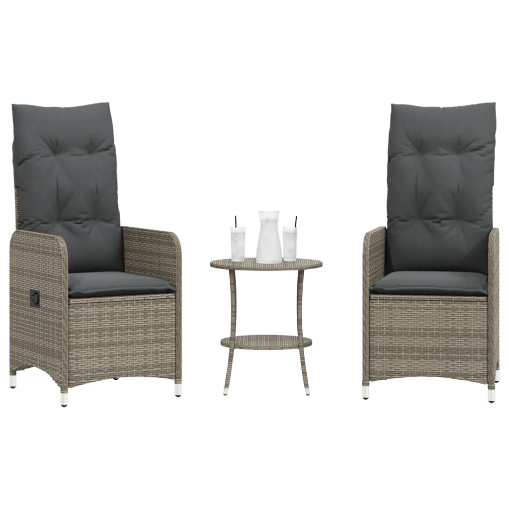 Reclining Garden Chairs 2 pcs with Table Grey Poly Rattan