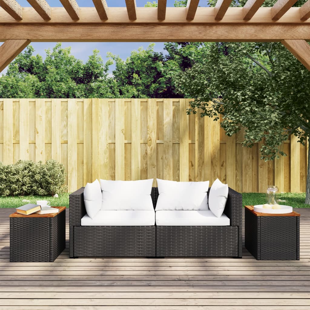 Garden Side Tables 2 pcs Black 55x34x37cm Poly Rattan Solid Wood