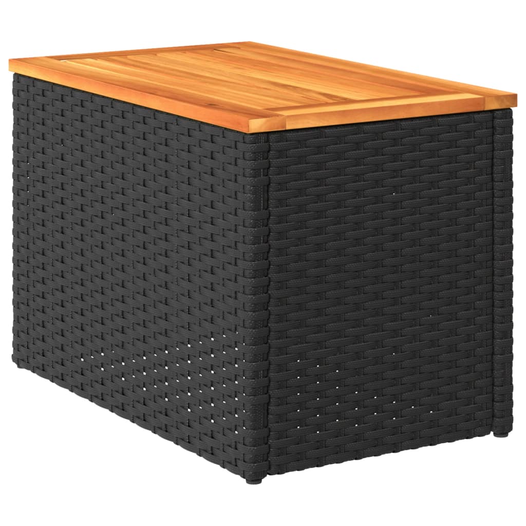 Garden Side Tables 2 pcs Black 55x34x37cm Poly Rattan Solid Wood