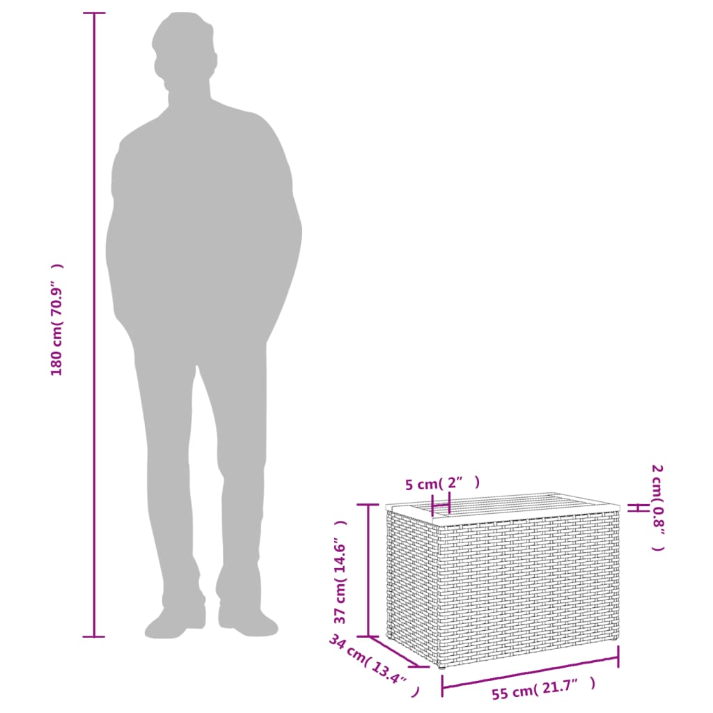 Garden Side Tables 2 pcs Black 55x34x37cm Poly Rattan Solid Wood