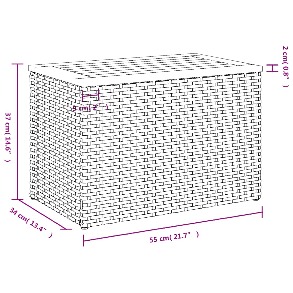 Garden Side Tables 2 pcs Black 55x34x37cm Poly Rattan Solid Wood