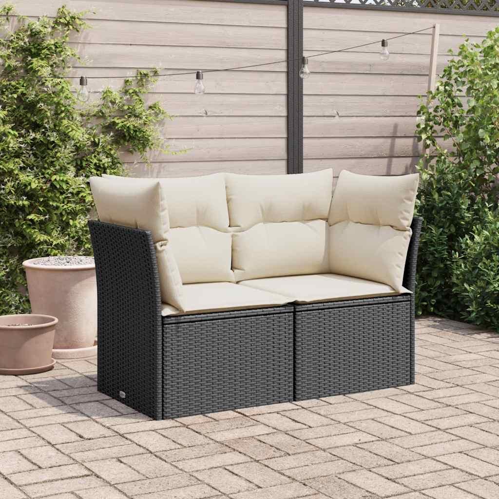 Garden Sofa with Cushions 2-Seater Black Poly Rattan