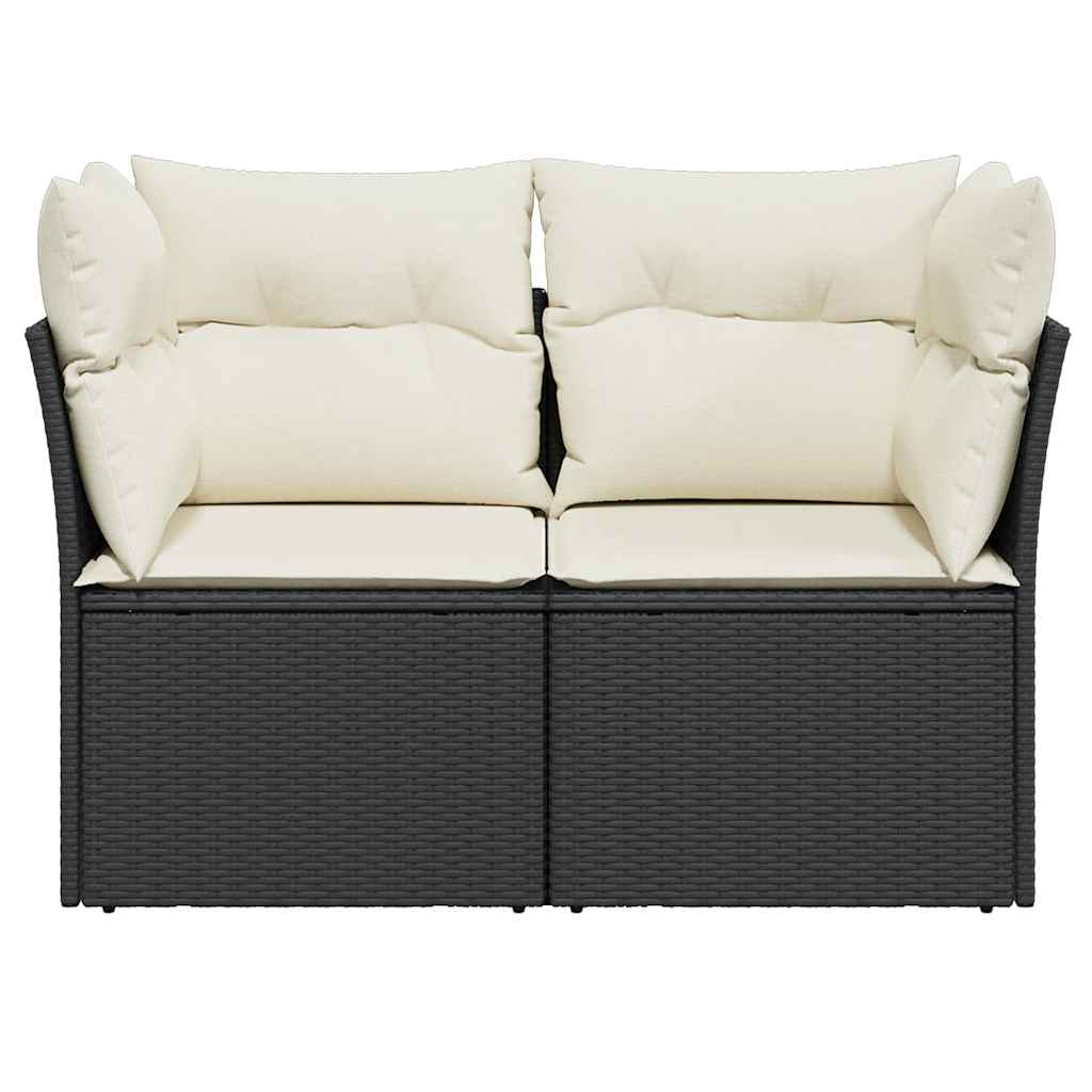 Garden Sofa with Cushions 2-Seater Black Poly Rattan