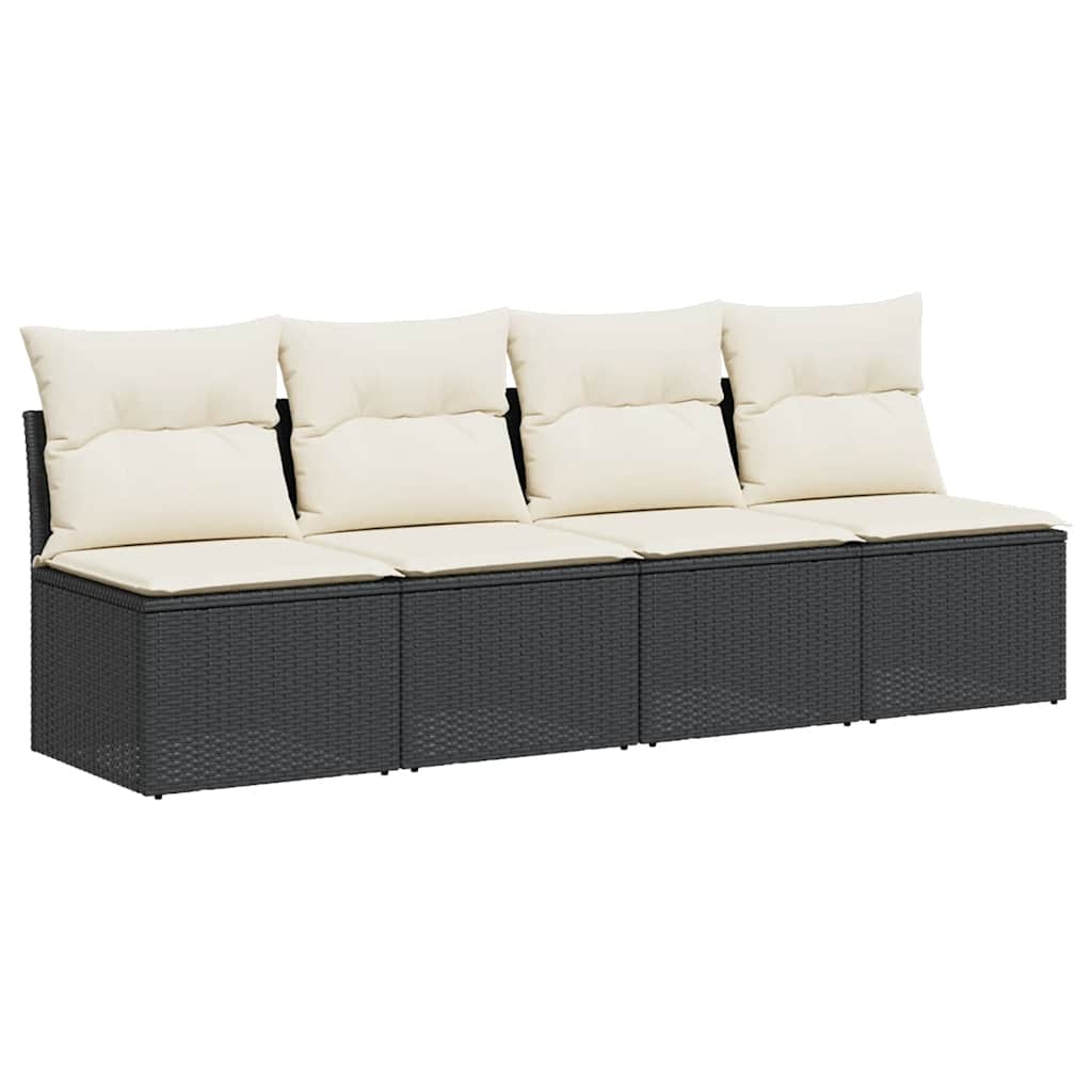 Garden Sofa with Cushions 4-Seater Black Poly Rattan