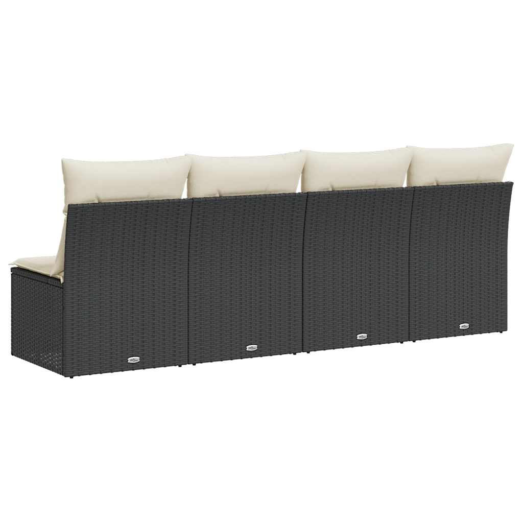 Garden Sofa with Cushions 4-Seater Black Poly Rattan