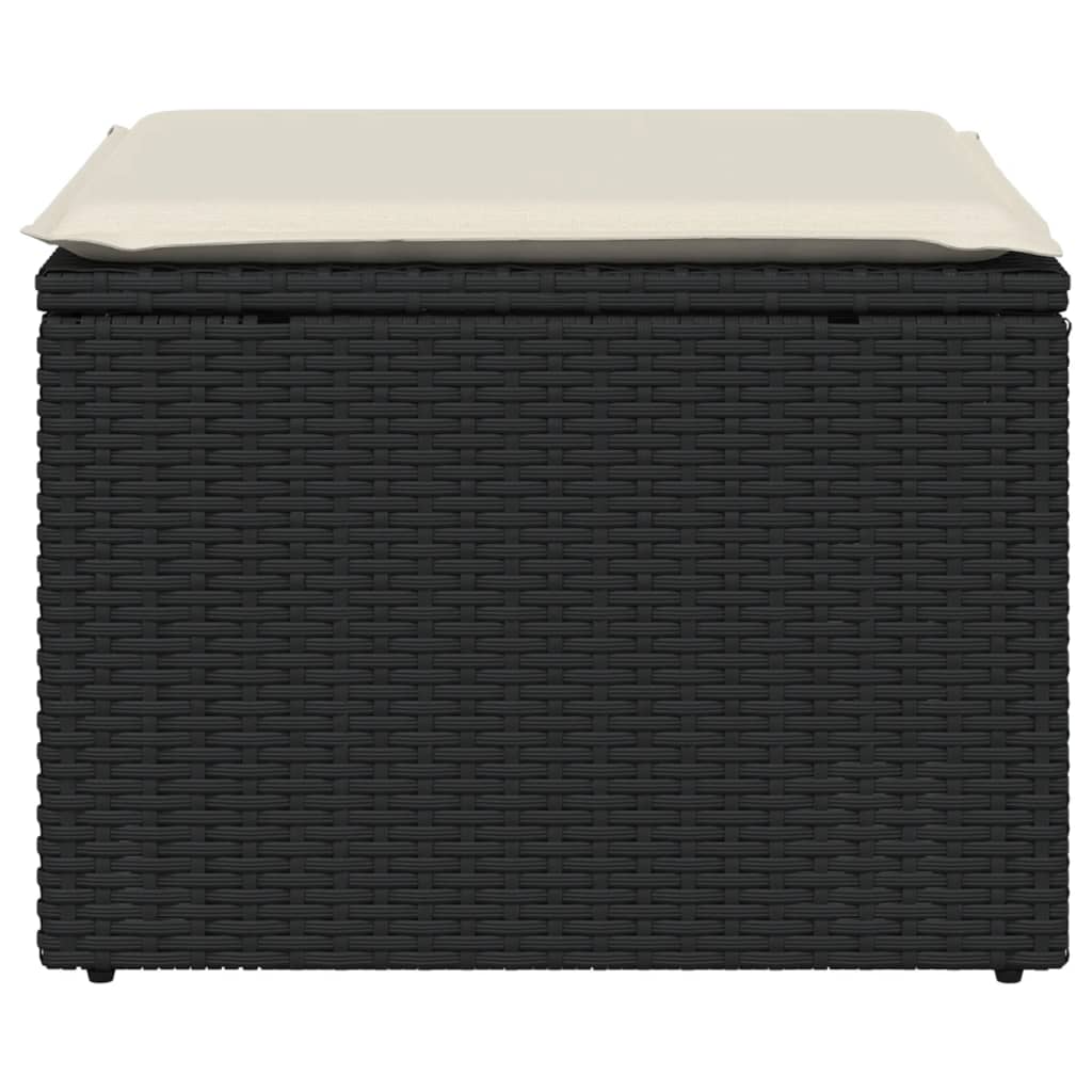 Garden Stool with Cushion Black 55x55x37 cm Poly Rattan